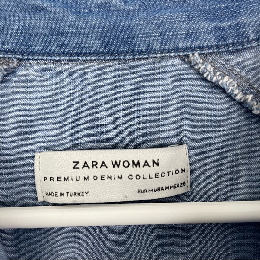Zara Blue Denim Ruffled Button-Up Top - Picture 7 of 8